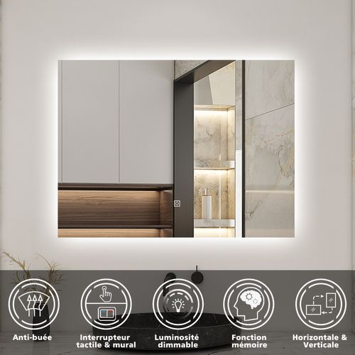 Meuble De Salle De Bain à Deux Tiroirs Avec Lavabo Et Miroir LED Antibuée - Blanc L.100cm Suspendu