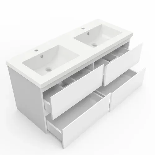 Ensemble Meuble 120cm Blanc 4 Tiroirs, Lavabo Céramique +miroir Bluetooth +2 Colonnes,
