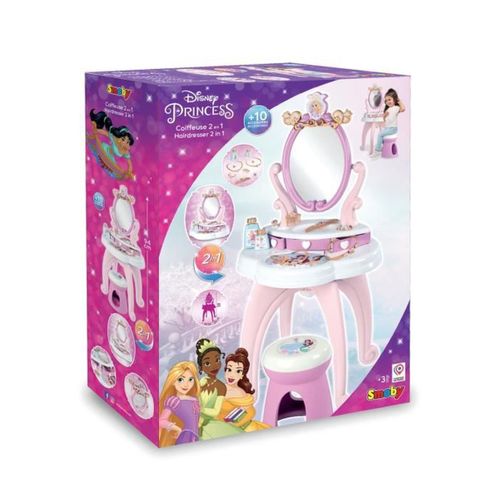 Coiffeuse Enfant 2 En 1 - Miroir Ajustable, Tabouret Et Accessoires