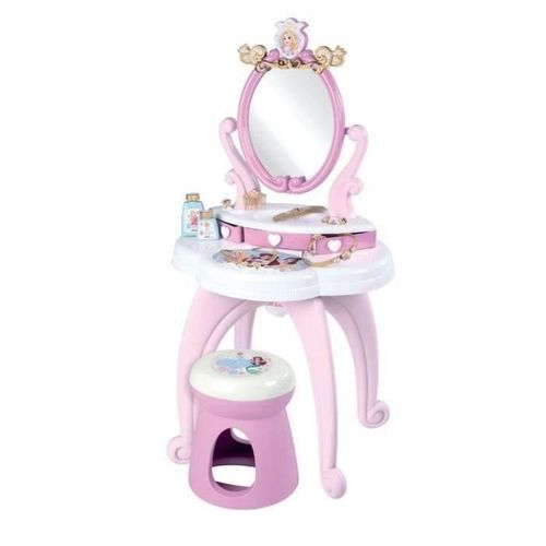 Coiffeuse Enfant 2 En 1 - Miroir Ajustable, Tabouret Et Accessoires