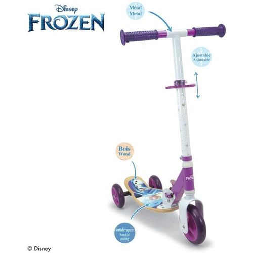 Trottinette Pliable 3 Roues La Reine Des Neiges – Bois et Métal, Guidon Réglable