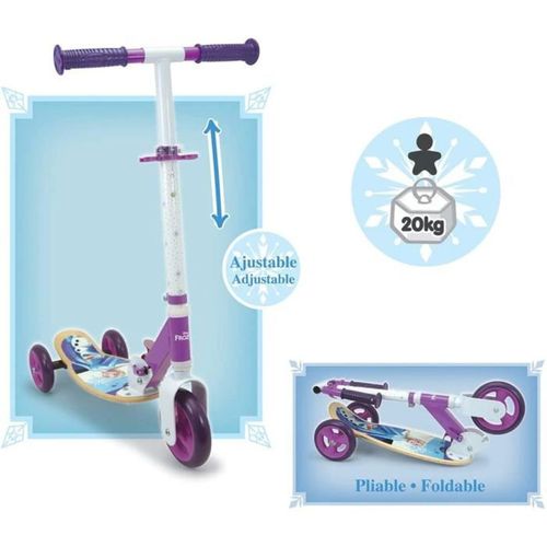 Trottinette Pliable 3 Roues La Reine Des Neiges – Bois et Métal, Guidon Réglable