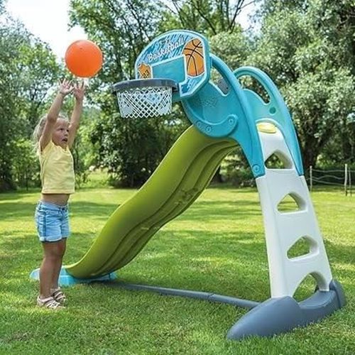 Panier De Basket 3-en-1 Pour Toboggan - Bleu, Montage Sans Outil, Dès 3 Ans