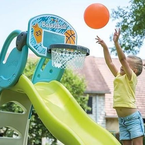 Panier De Basket 3-en-1 Pour Toboggan - Bleu, Montage Sans Outil, Dès 3 Ans