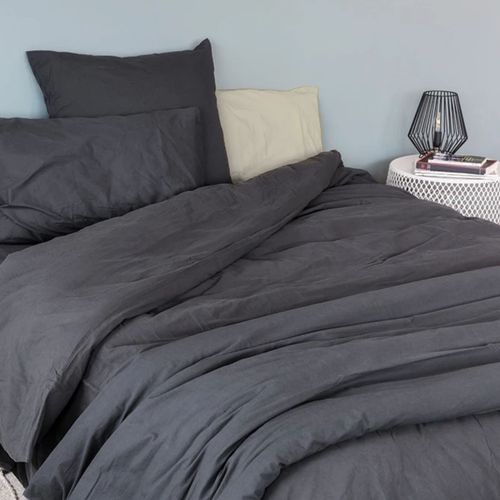 Housse De Couette Coton Lavé  - 260x240 Cm - Gris Anthracite