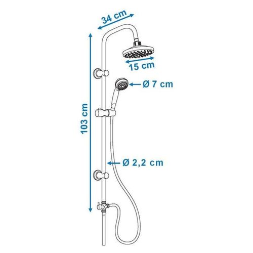 Colonne De Douche Sonora Sans Robinet - Pomme 150 Mm Orientable, Douchette 3 Jets
