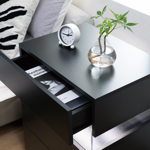 Table De Nuit Avec Lumière LED 3 Tiroirs Pour Chambre à Coucher, Tables De Chevet Noir