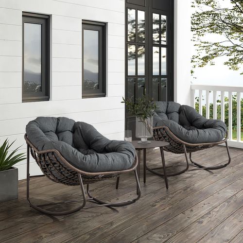 Fauteuil à Bascule Rocking-chair Confortable Avec Coussin épais Pour Intérieur Et Extérieur, Noir