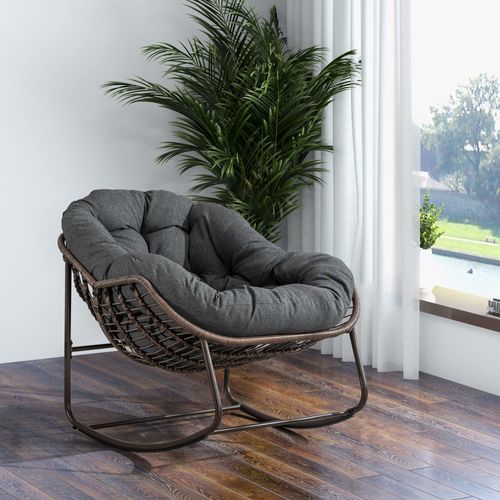 Fauteuil à Bascule Rocking-chair Confortable Avec Coussin épais Pour Intérieur Et Extérieur, Noir