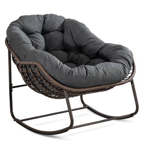 Fauteuil à Bascule Rocking-chair Confortable Avec Coussin épais Pour Intérieur Et Extérieur, Noir
