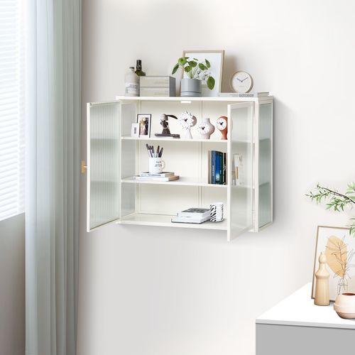 Armoire Murale Avec Portes En Verre, Avec Trois Compartiments, 70x23x59cm, Blanc