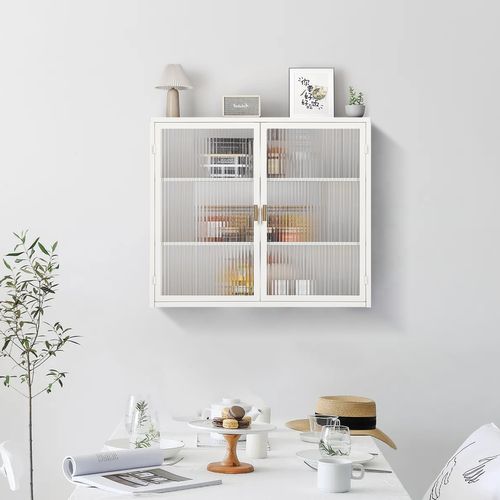 Armoire Murale Avec Portes En Verre, Avec Trois Compartiments, 70x23x59cm, Blanc