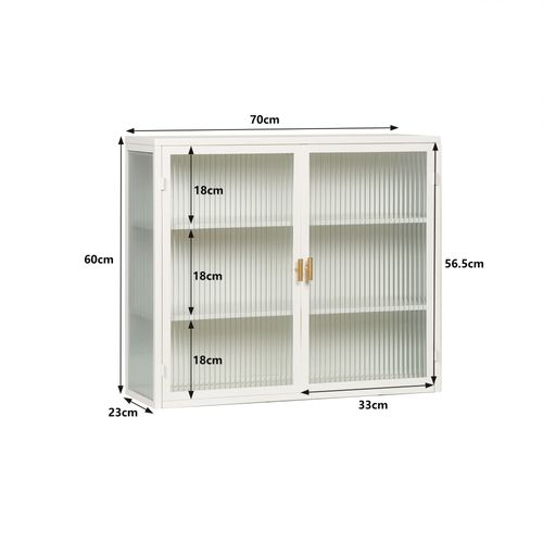 Armoire Murale Avec Portes En Verre, Avec Trois Compartiments, 70x23x59cm, Blanc