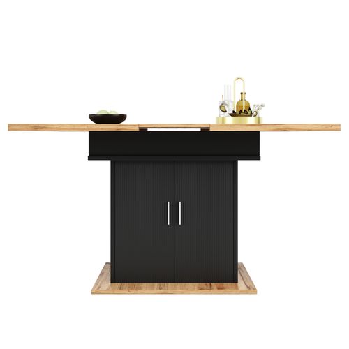 Table De Salle à Manger Extensible 140x70, Avec Étagères Et Compartiment De Rangement, Noir