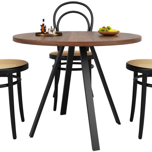 Table De Salle à Manger Ronde Pour 4 Personnes, 80x80x75, Pieds En Métal, Bois