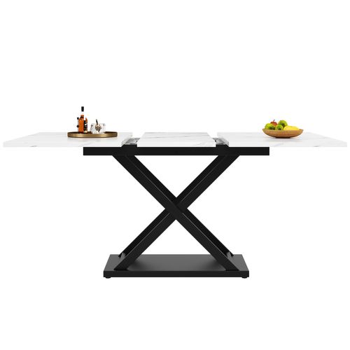 Table De Salle à Manger à Rallonge 120x80, Pieds En Fer Croisé Noir, Blanc