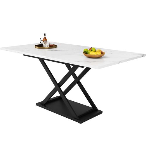 Table De Salle à Manger à Rallonge 120x80, Pieds En Fer Croisé Noir, Blanc