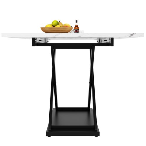 Table De Salle à Manger à Rallonge 120x80, Pieds En Fer Croisé Noir, Blanc