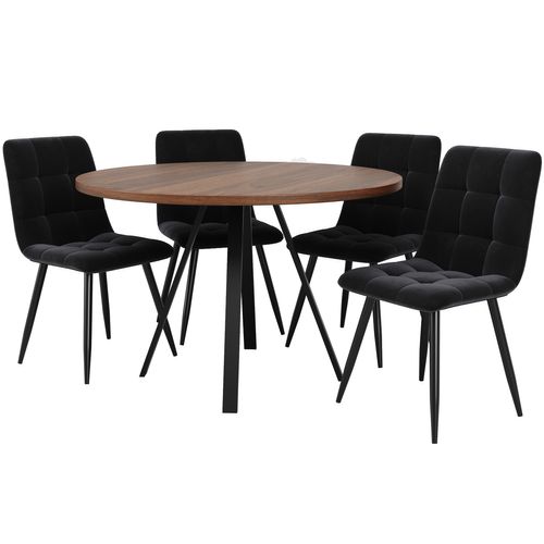 Table Ronde Avec Chaises En Velours Et Table En Noyer
