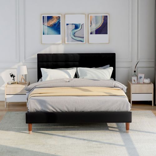 Lit capitonné adulte 140 x 200 cm avec grand tiroir - LEDs + USB