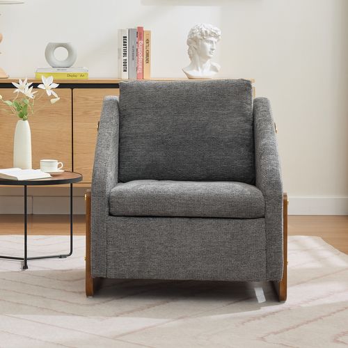 Fauteuil En Chenille HOMCOM - Assise épaisse 25 Cm, Pieds En Bois D’hévéa, Confortable Pour Salon, Chambre, Bureau, Crème