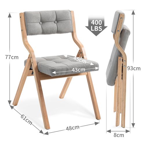 Lot De 2 Chaises Pliantes Avec Coussin En Velours Rembourrée Et Cadre En Bois, Gris