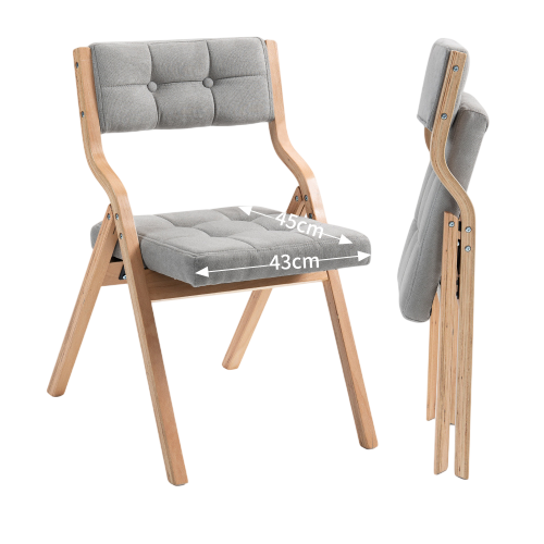 Lot De 2 Chaises Pliantes Avec Coussin En Velours Rembourrée Et Cadre En Bois, Gris
