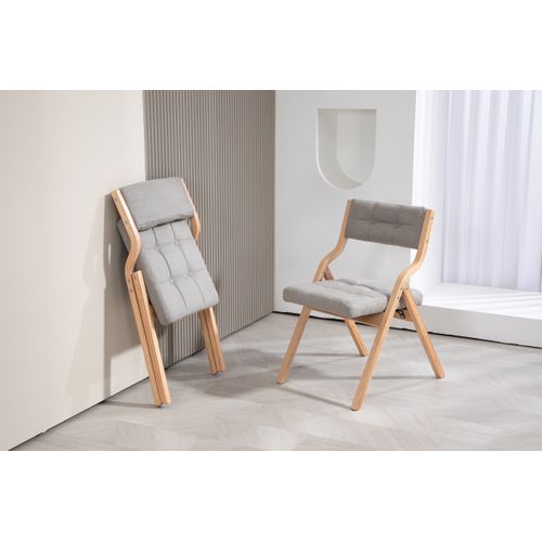 Lot De 2 Chaises Pliantes Avec Coussin En Velours Rembourrée Et Cadre En Bois, Gris