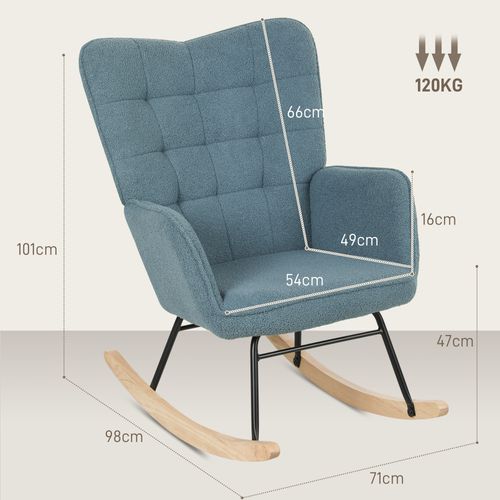 Fauteuil à Bascule 71x92x101 Cm,avec Polaire Sherpa, Bois Massif Et Cadre En Métal，bleu
