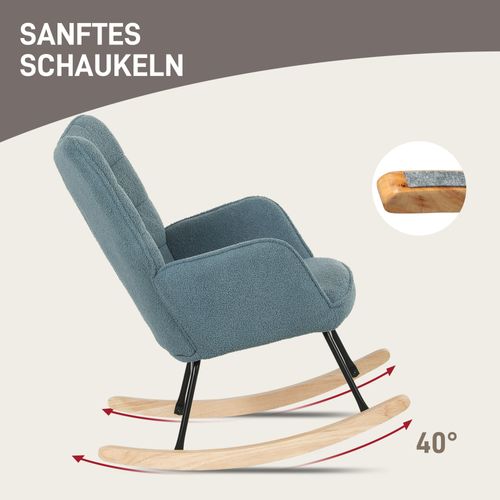 Fauteuil à Bascule 71x92x101 Cm,avec Polaire Sherpa, Bois Massif Et Cadre En Métal，bleu