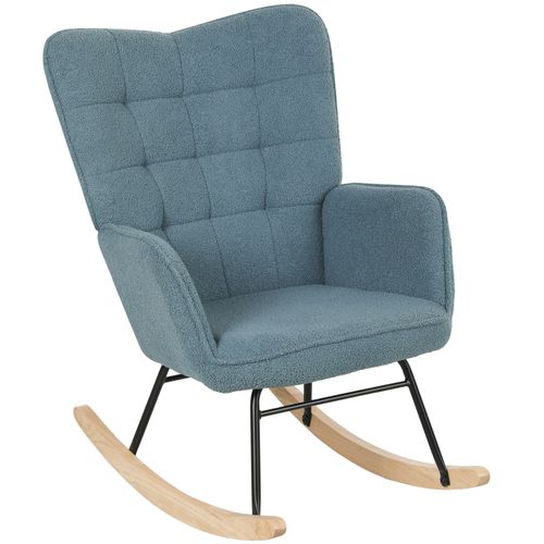 Fauteuil à Bascule 71x92x101 Cm,avec Polaire Sherpa, Bois Massif Et Cadre En Métal，bleu