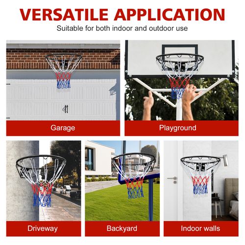 Arceau De Basket Mural Malibu – Diamètre 45 Cm, Filet Nylon Résistant, Fixation Incluse, Acier Solide, Rouge