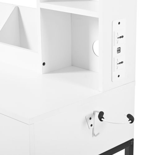 Coiffeuse 80x40x138,5cm Avec Éclairage LED, Miroir Pivotant, Prise De Courant,  Blanc