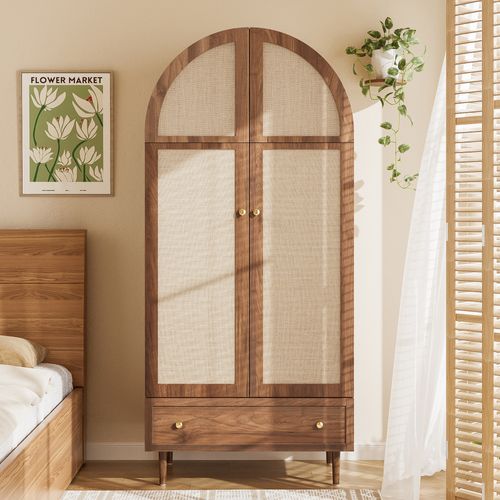 Armoire 79x50x175 Avec Portes Et Tiroirs En Tissu, Base Stable En Bois