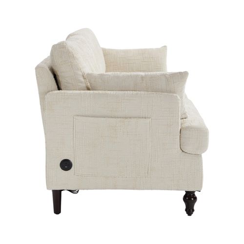 Canapé Double En Tissu Avec Éclairage LED, Port USB Et Pochette De Rangement,beige