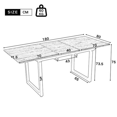 Table à Manger Extensible 140-180x80cm Style Industriel, Bois