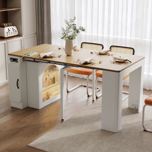 Îlot De Cuisine Sur Roulettes - Table à Manger Extensible - Avec Plateau Amovible - Blanc