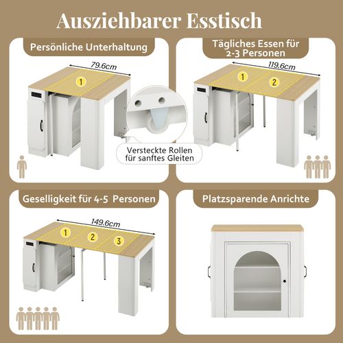 Îlot De Cuisine Sur Roulettes - Table à Manger Extensible - Avec Plateau Amovible - Blanc