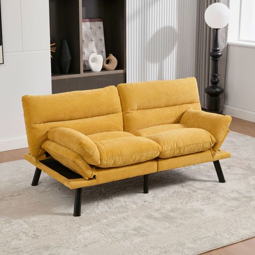 Canapé-lit Avec Dossier Et Accoudoirs Réglables, Design Ergonomique - 165 X 90 X 76 Cm - Jaune