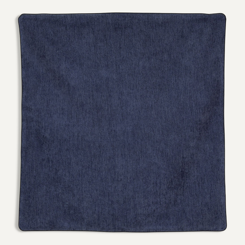 Housse De Coussin Passepoilée - Effet Velours - 60x60 Cm - Bleu Foncé