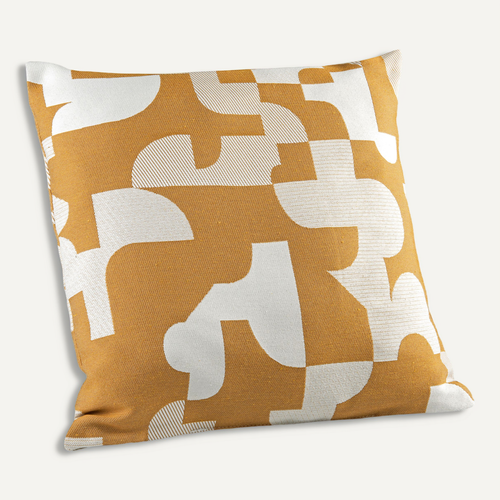 Coussin Jacquard Géométrique Texturé Rétro - 45x45 Cm - Jaune Moutarde