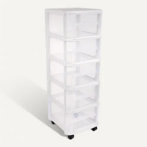 Tour De Rangement City Avec Roulettes 5 Tiroirs 32x37x97 Cm Transparent