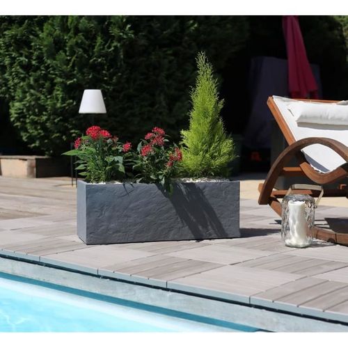 Jardiniere Volcania'up - 57 L - Décor Pierre - 79,5 X 29,5 X H. 29,5 Cm - Gris Anthracite