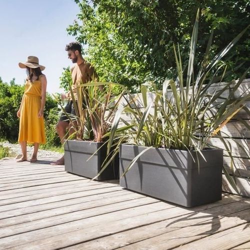 Jardinière - Carel - Gris Anthracite - 63 L - 78x39xh.39cm - Avec Roulettes - Extérieur Ou Intérieur