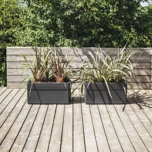 Jardinière - Carel - Gris Anthracite - 63 L - 78x39xh.39cm - Avec Roulettes - Extérieur Ou Intérieur