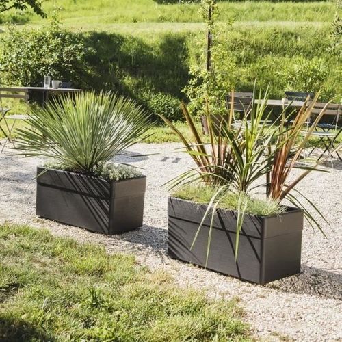 Jardinière - Carel - Gris Anthracite - 63 L - 78x39xh.39cm - Avec Roulettes - Extérieur Ou Intérieur