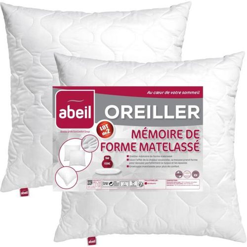 Lot De 2 Oreillers Mémoélastiques Matelassés 60 X 60 Cm - Fermes, Blancs