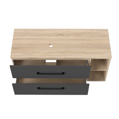 Ensemble Meuble Salle De Bain 120cm Avec Lavabo, Miroir LED + 2 Colonnes 110cm, Anthracite