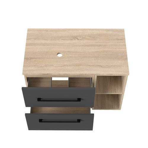 Ensemble Meuble Salle De Bain, Meuble 2 Tiroirs, Vasque Et Miroir De Rangement, 79cm