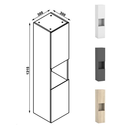 Ensemble Meuble Salle De Bain 2 Tiroirs  + Miroir De Rangement + 2 Colonnes + Vasque, 99cm
